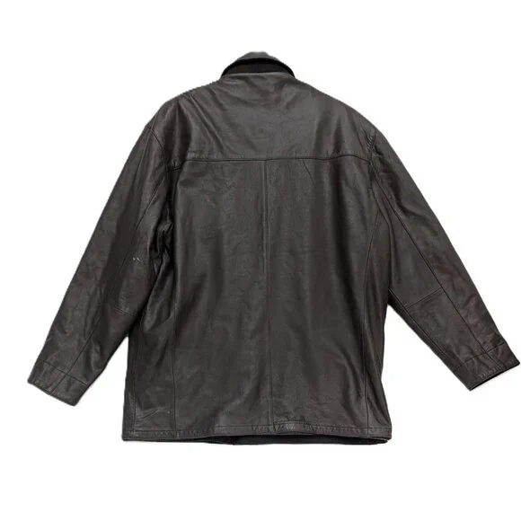 Men's Reversible Leather Jacket Coat Brown Wool Alberto Zimni Size XL